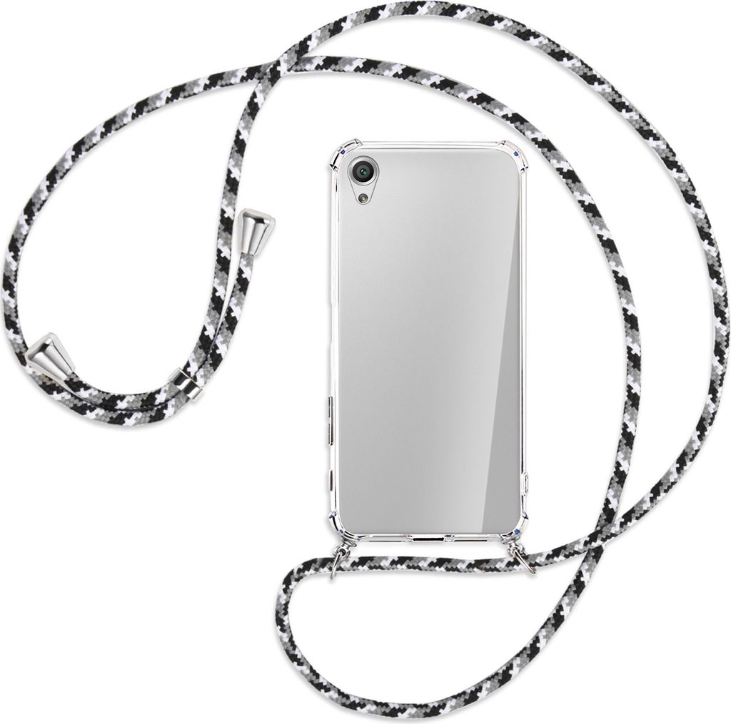 Handykette Backcover-Schutzhülle mit Band (Metall silberfarben) für Sony Xperia X Performance - schwarz/grau/weiß