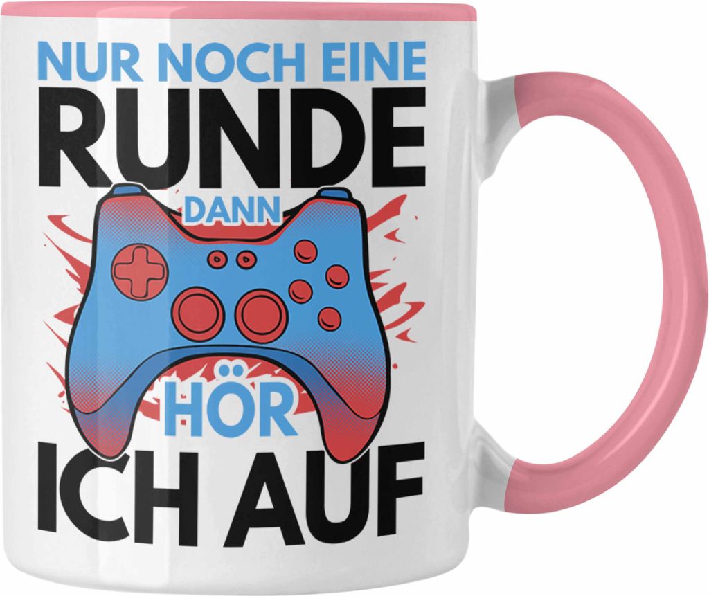 Trendation - Lustige Gamer Tasse Zocker Geschenk Gamer Gamergirl Geschenkidee Geburtstag Nur Noch Eine Runde (Rosa)