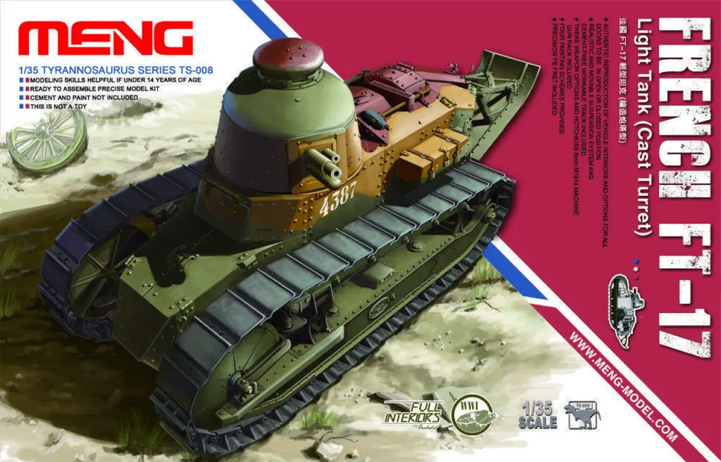 Maquette Char FT-17 MENG 5930028 : Détails Tourelle Moulée Haute Fidélité
