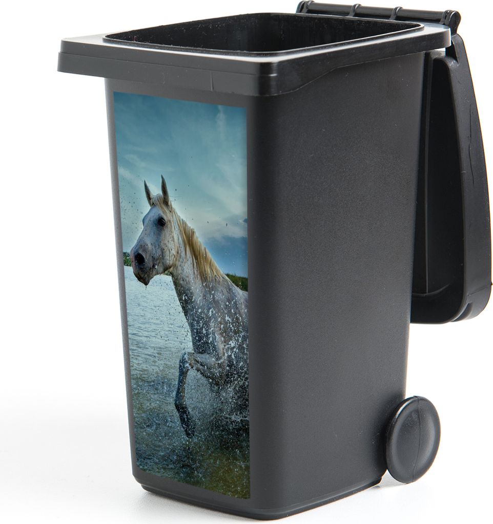 MuchoWow Mülltonnenaufkleber Pferd - Wasser - Tropfen 44x98 cm - Containeraufkleber - Aufkleber - Mülltonnen-Aufkleber