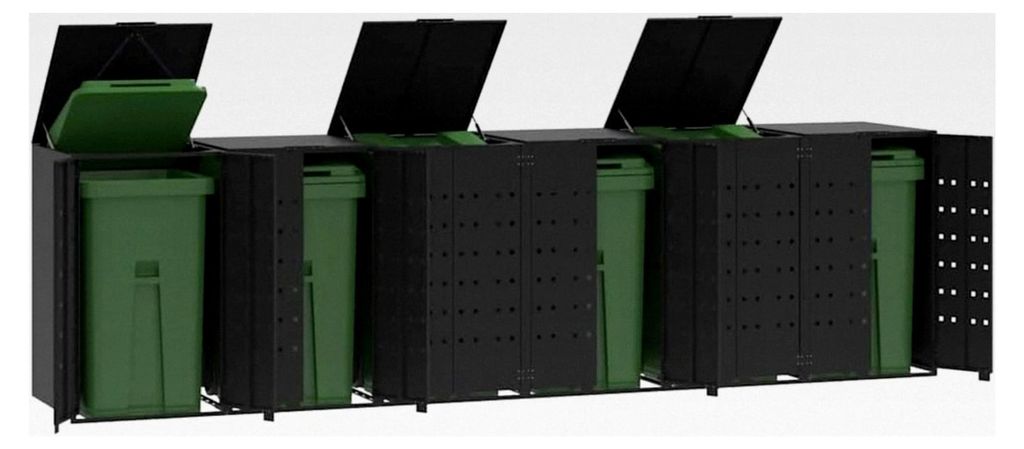 Mülltonnenbox für 6 Tonnen, Schwarz, 414x79x117 cm, Stahl