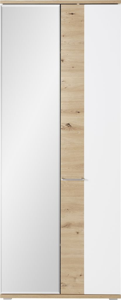Garderobenschrank "SIGNO II" aus MDF in Artisan/Weiß mit 2 Türen und Absetzungen in Artisan Eiche. Abmessungen (BxHxT) 80x200x38 cm