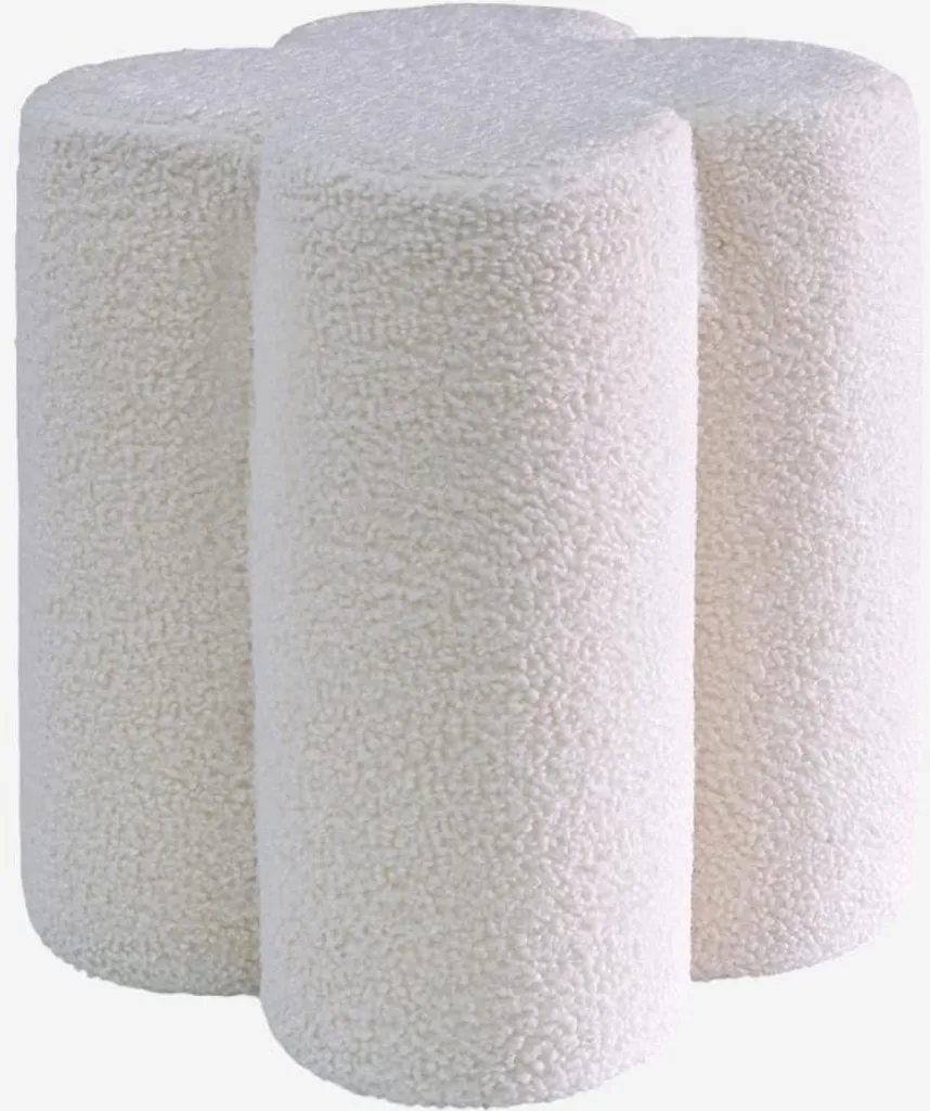 Pouf Sgabello Trifoglio Bianco Bouclé: Eleganza Senza Tempo per Interni