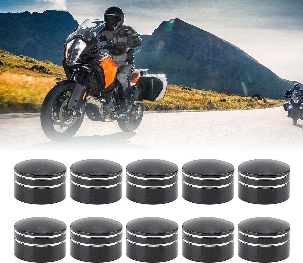 10 Stück Motorrad-Kopfschraubenabdeckung, CNC-Aluminium, schwarz, rund, gerillt, Motorschraubenaufsatz, Abdeckkappen für Motorrad-Karosserierahme...