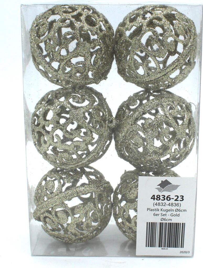 Weihnachts-Kugel 6cm glitzer 1 Set - 6 Kugeln gold