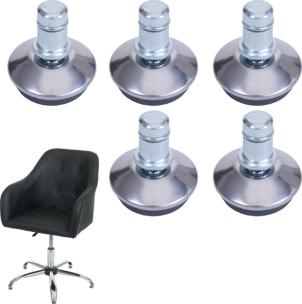 5er-Set Bodengleiter HWC-K74 statt Rollen - fester Stand für Bürostuhl/Esszimmerstuhl, Fußgleiter, Ø 11mm silber