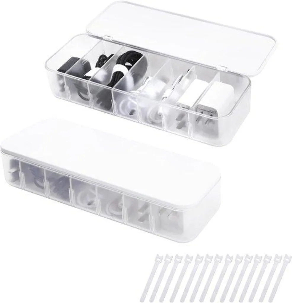 Organiseur de câbles transparent avec compartiments pour bureau et maison