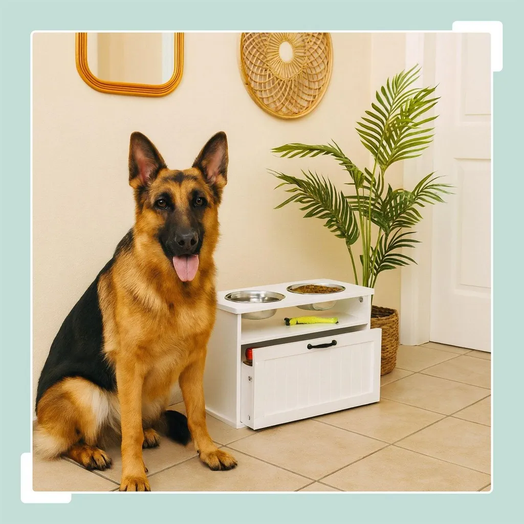 Supporto Ciotole Rialzate Cani Taglia Grande | Ergonomico Bianco