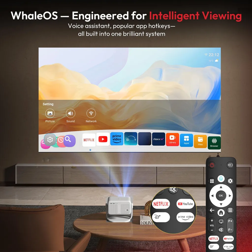 Projecteur Haute Définition 4K Mise au Point Auto et IA Intelligente