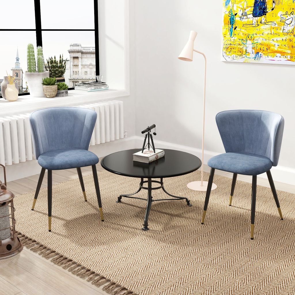 Esszimmerstuhl 2er Set Küchenstühle aus Samtbezug Polsterstuhl Blau