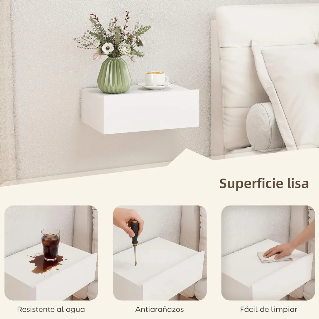 Table de nuit murale lot de 2 blanc bois pour faciliter le ménage au sol - 5