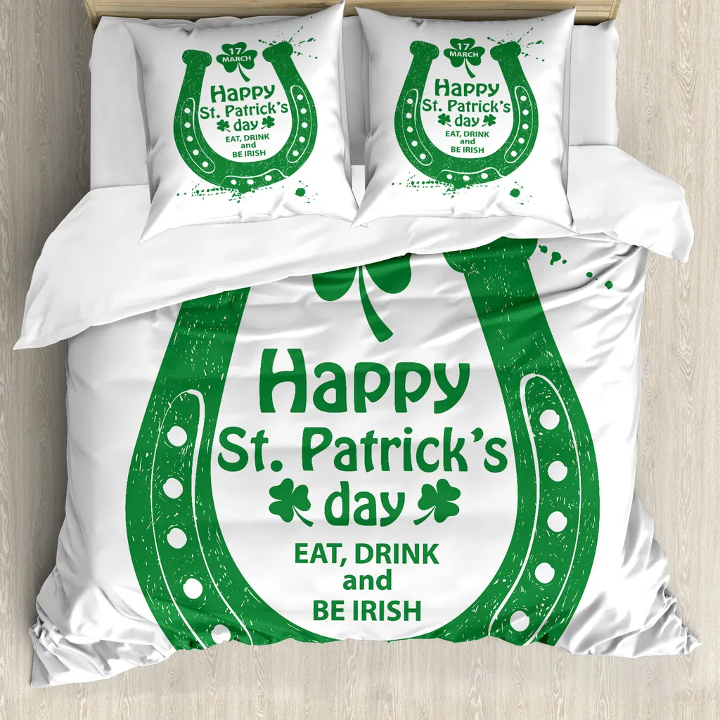 ABAKUHAUS Copripiumino St. Patrick's Day, festa, antiacaro, adatto a chi soffre di allergie, con federe, 200 cm x 200 cm - 80 x 80 cm, verde