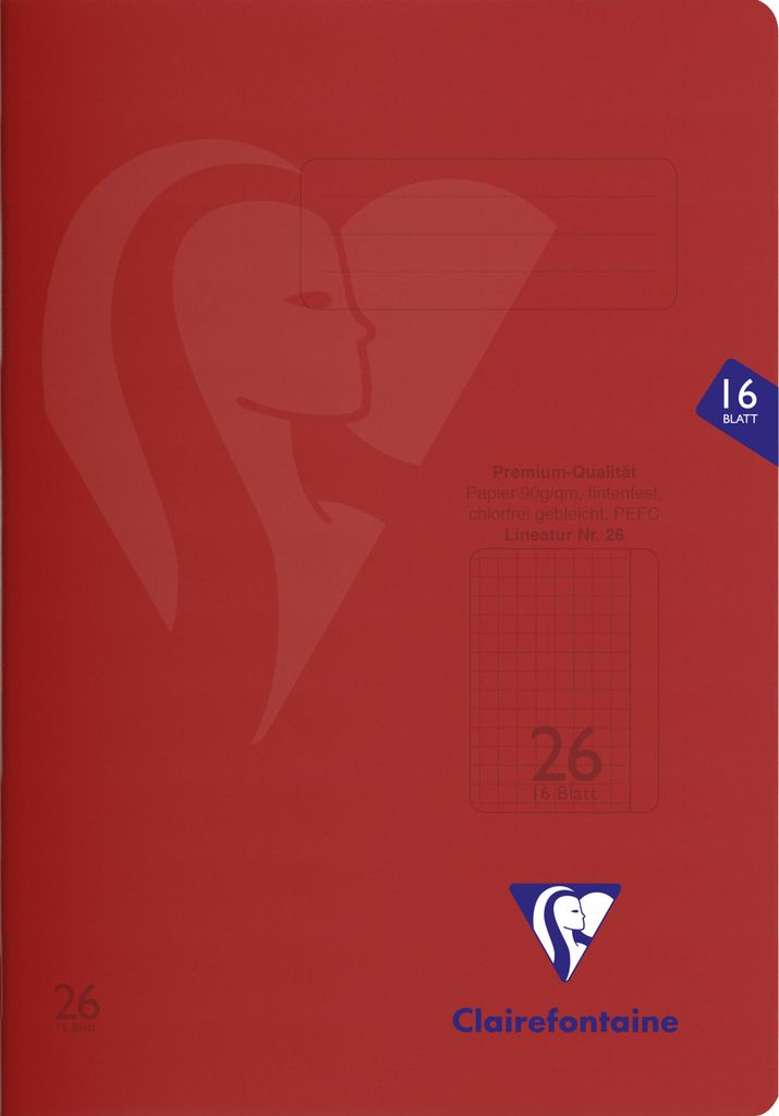 Clairefontaine 25x S'coolbook, Schulheft A4 kariert 16 Blatt rot 333226C