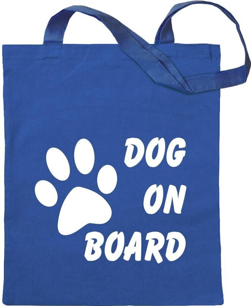 Kiwistar - Baumwolltasche - royalblau - Dog on Board - Tragetasche Stoffbeutel Umhängetasche langer Henkel