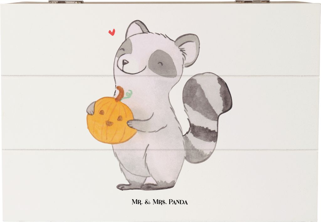 Mr. & Mrs. Panda Box Waschbär Kürbis 22 x 15 cm - Weiß - Geschenk, geschenkkiste, Halloween, aufbewahrungskiste mit deckel, Holzkiste, Süßes S...