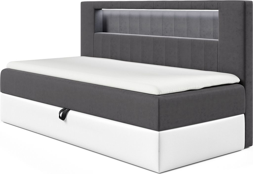 MEBLINI Kinderbett mit Bettkasten - Gepolstert Einzelbett mit Matratze - Polsterbett mit Stauraum - Bett mit Kopfteil - Stauraumbett - GARETH 2 - 8...