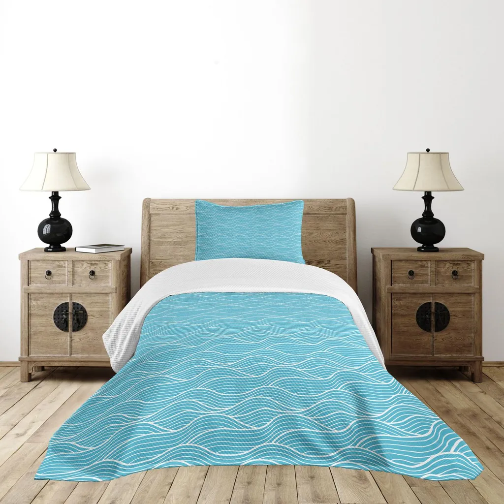 Copriletto Lavabile ABAKUHAUS Wellen Blu/Bianco 170x220 cm