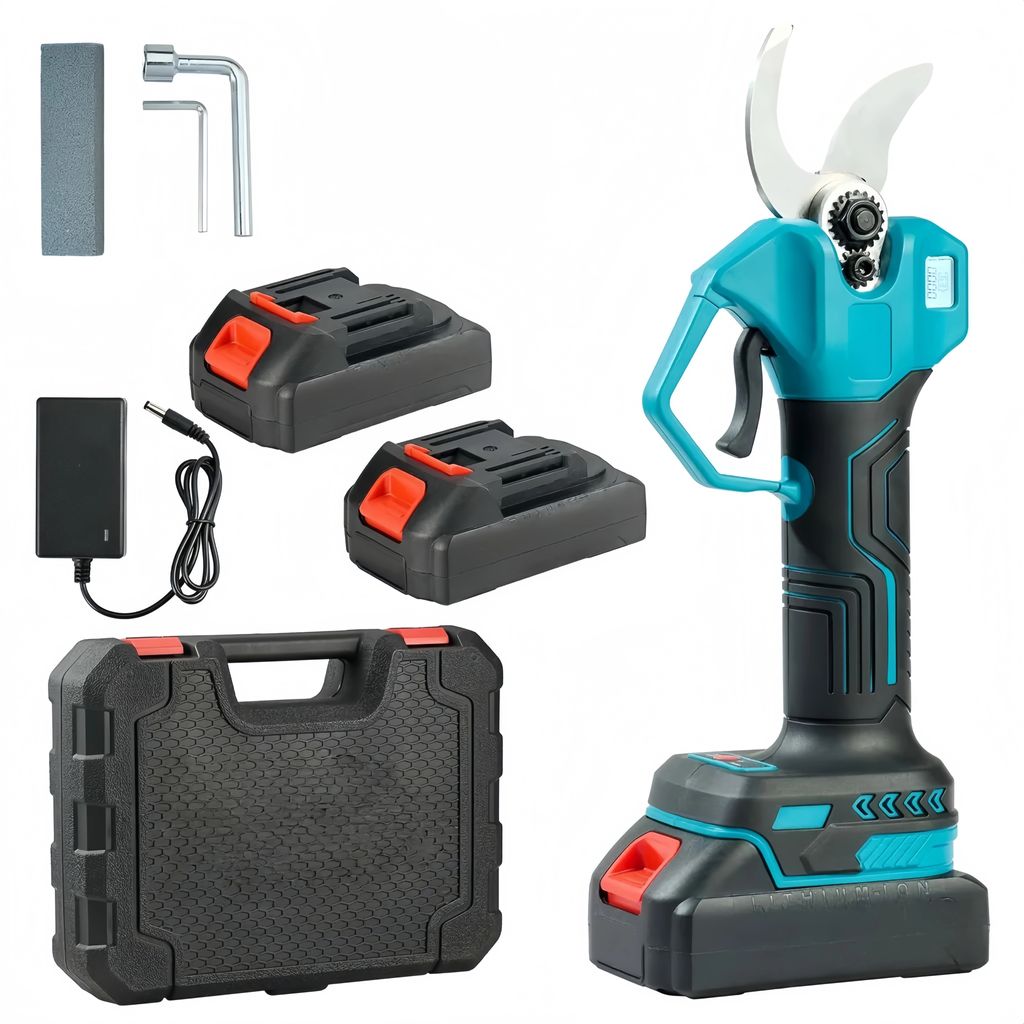 Akku-Stangenschere, Schnittdurchmesser 30mm, Elektrische Gartenschere mit LCD-Display und SK5-Klingen für Baumzweig, Tragbare schnurlose Gartenschere
