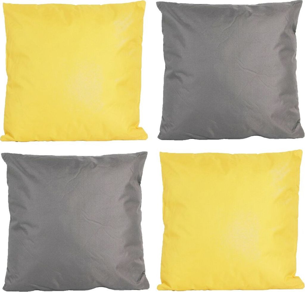 JACK 4x Outdoor Lounge Kissen 45x45cm viele Farben Dekokissen inkl. Füllung Wasserfest Sitzkissen Garten Stuhl, Farbe:2x Gelb - 2x Anthrazit