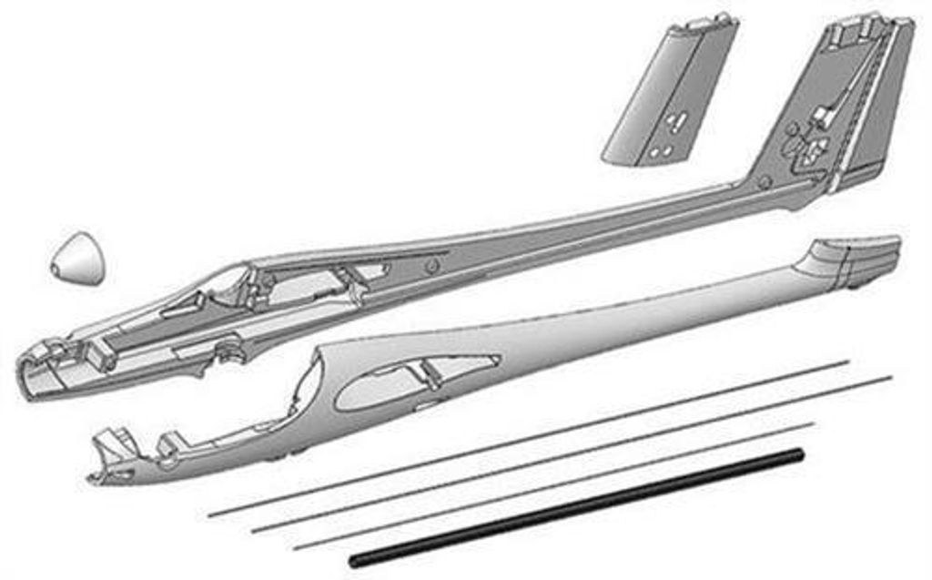Multiplex Rumpfhälften, Gurte und 6-kt.Rohr Solius