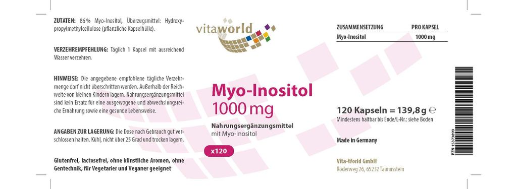thumbnail image 2 of FDC Nutrition Inositol 1000 Mg - 120 Vegan Capsules - Supplement 2 of 4