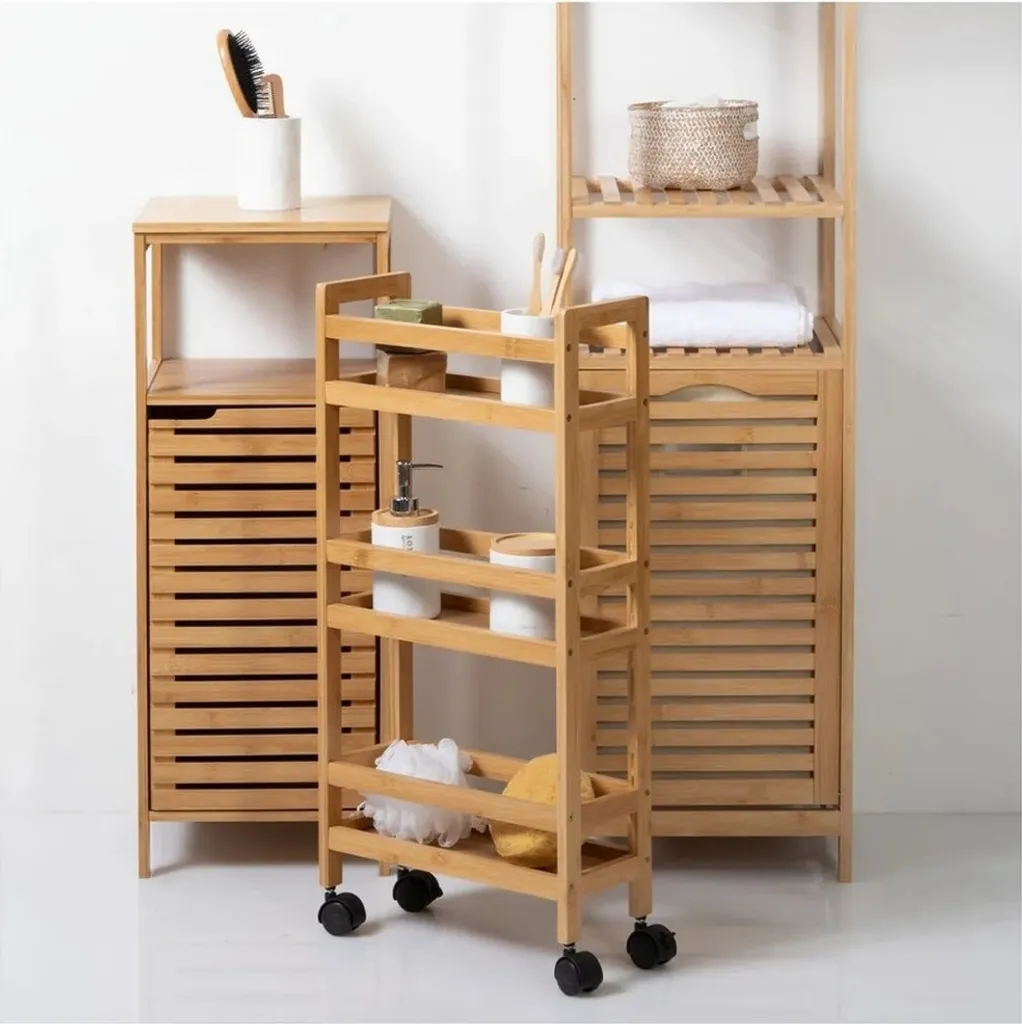 Rangement mobile gain de place - Chariot en bambou 3 niveaux pour studio - 4