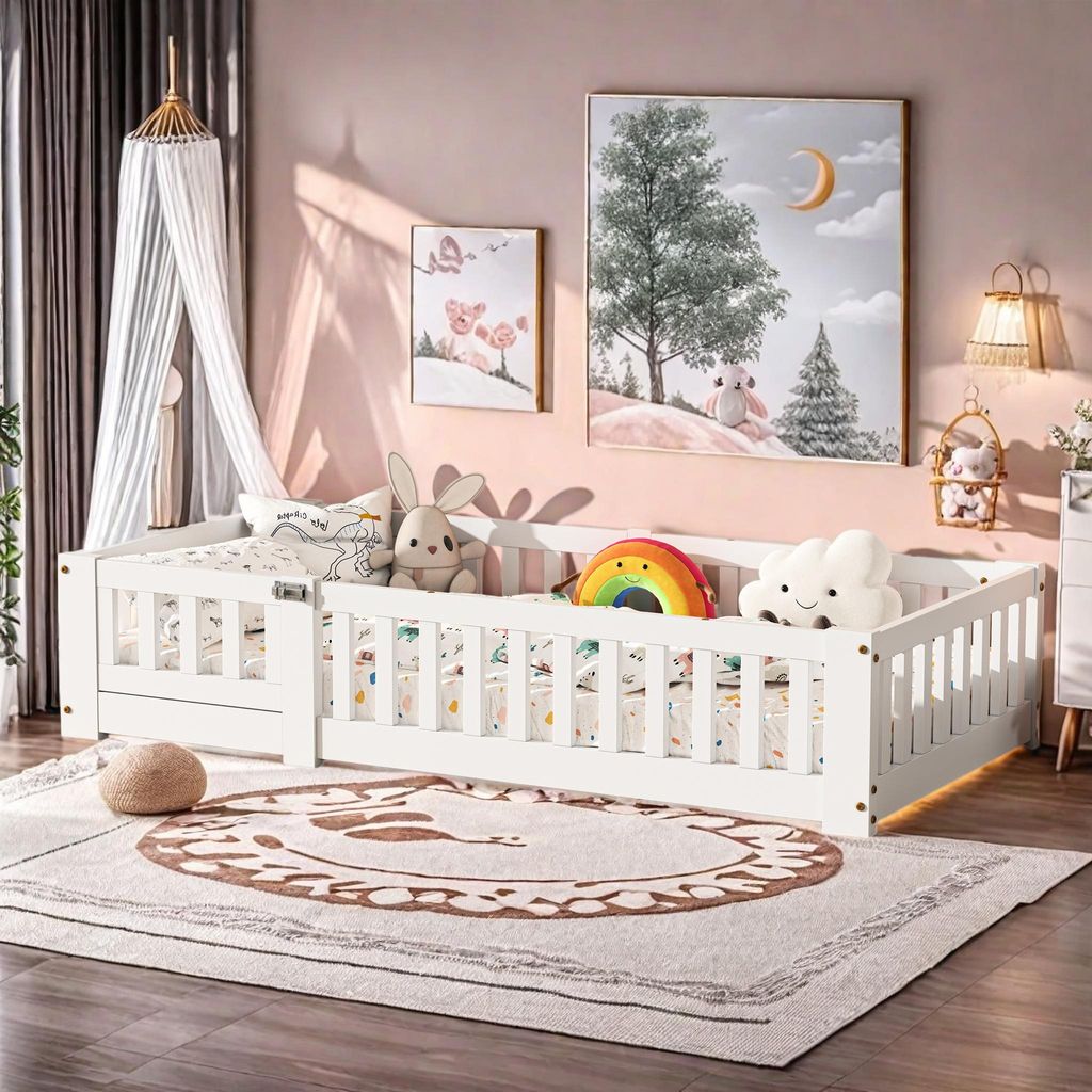 Kinderbett 120x200 cm Bodenbett mit Lattenrost und Produktbild 