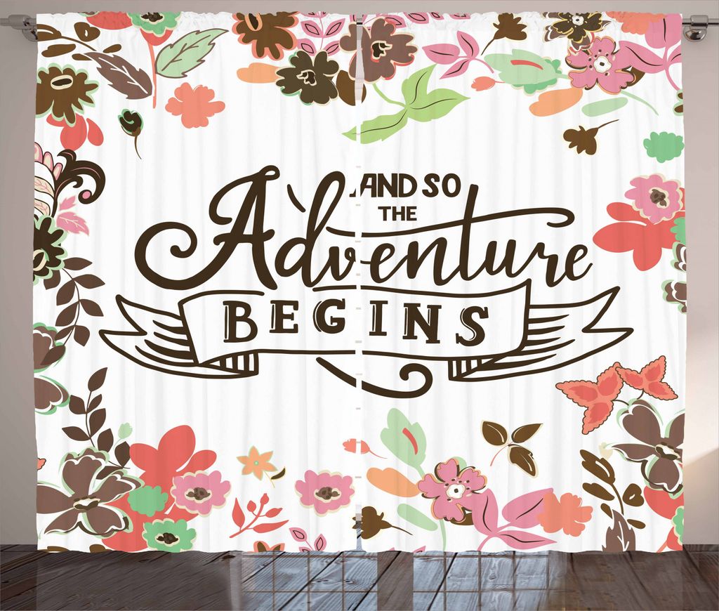 ABAKUHAUS Zitat Rustikaler Gardine, blühend Silhouette, Schlafzimmer Kräuselband Vorhang mit Schlaufen und Haken, 280 x 245 cm, Mehrfarbig