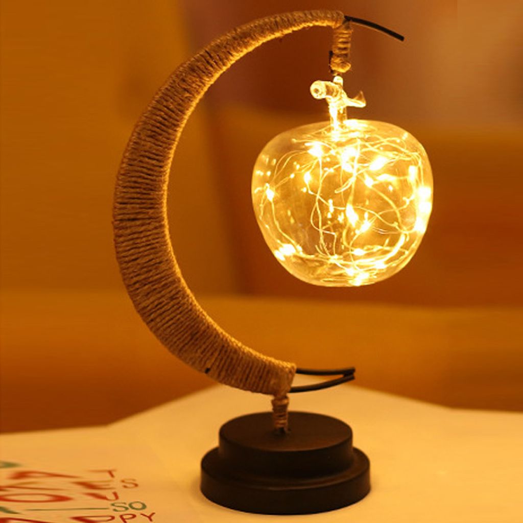 LED Apfel Nachtlicht mit 2m 20LEDs Kupferdraht Batteriebetrieben Tischlampe Innen Deko, Warmweiß
