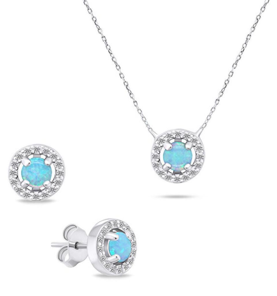 Charming Silver Opal Jewelry Set SET225WLB (Earrings, Necklace)