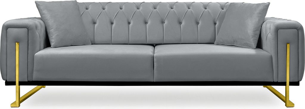 Couch 3-Sitzer Harmonie in Versch. Farben: Grau / Fuß-Farben: Gold