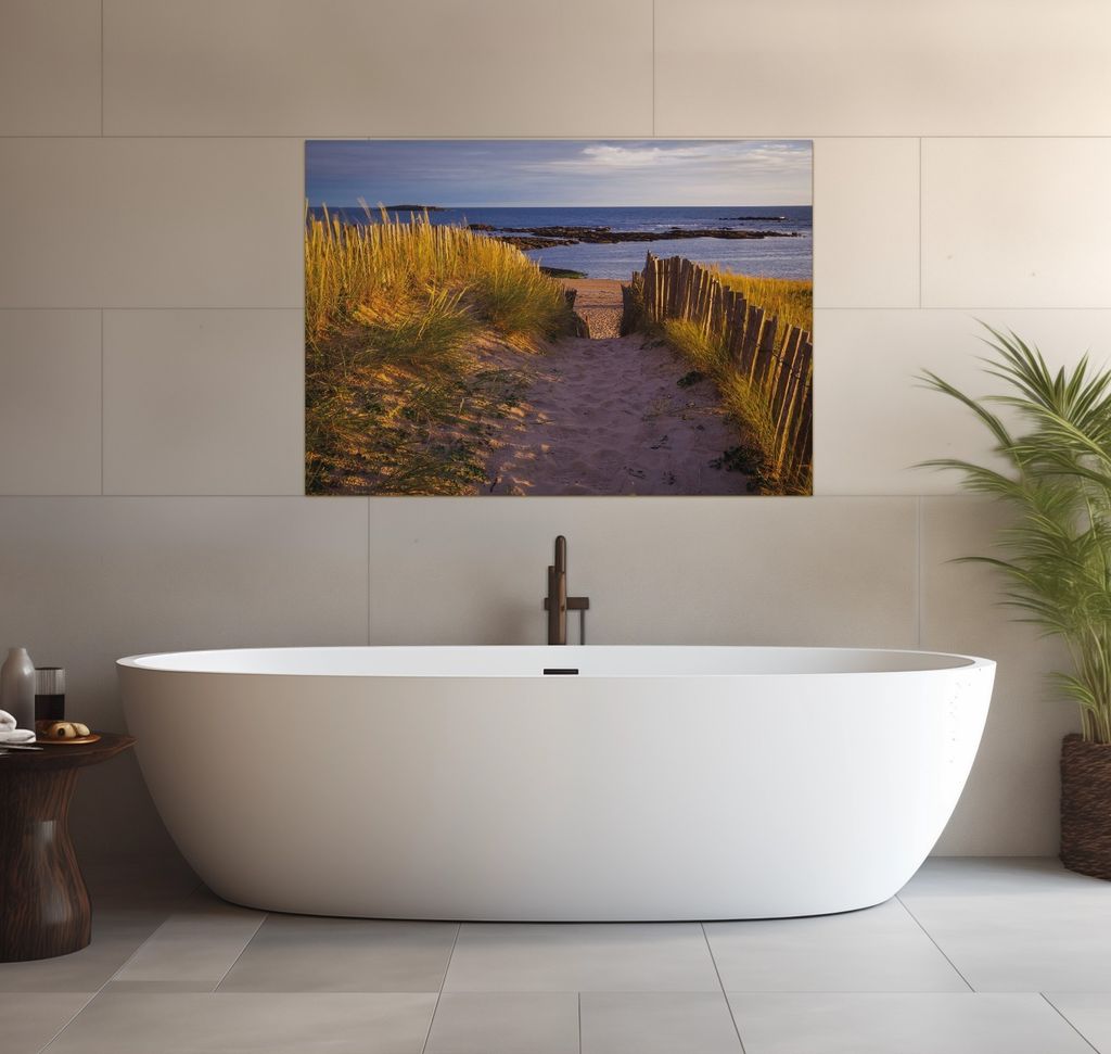 Wallario wasserfestes Poster selbstklebend 70 x 100 cm, Weg durch die Dünen zum Meer an der Küste, Badezimmerposter Spritzschutz mit Hochglanzobe...