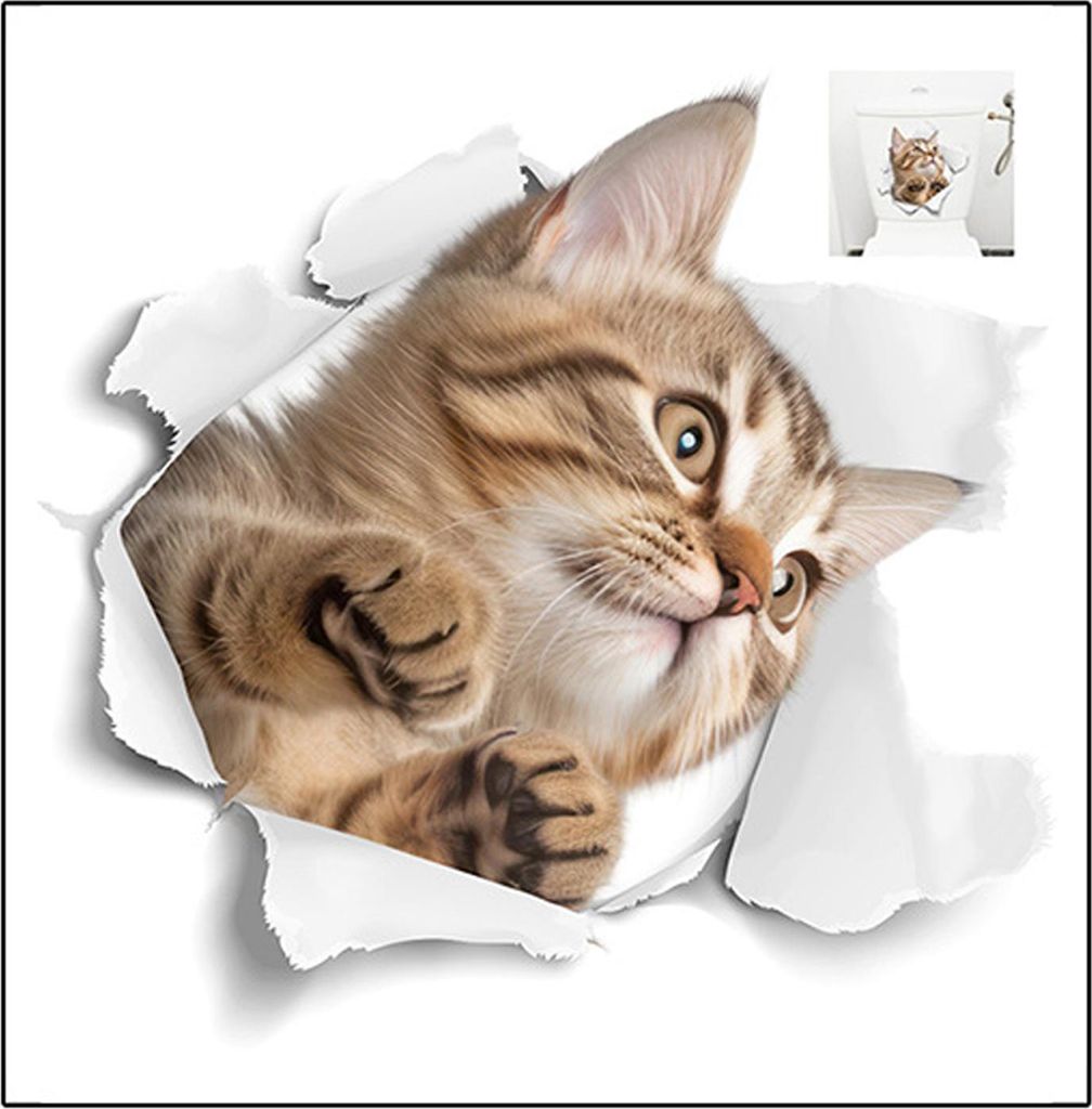 3D-Durchgangs-Katzen-Toilettenaufkleber, abnehmbar, selbstklebend, wasserdicht, PVC, für Wohnzimmer, Badezimmer, Wandkunst, kaputtes Loch, Kätzch...