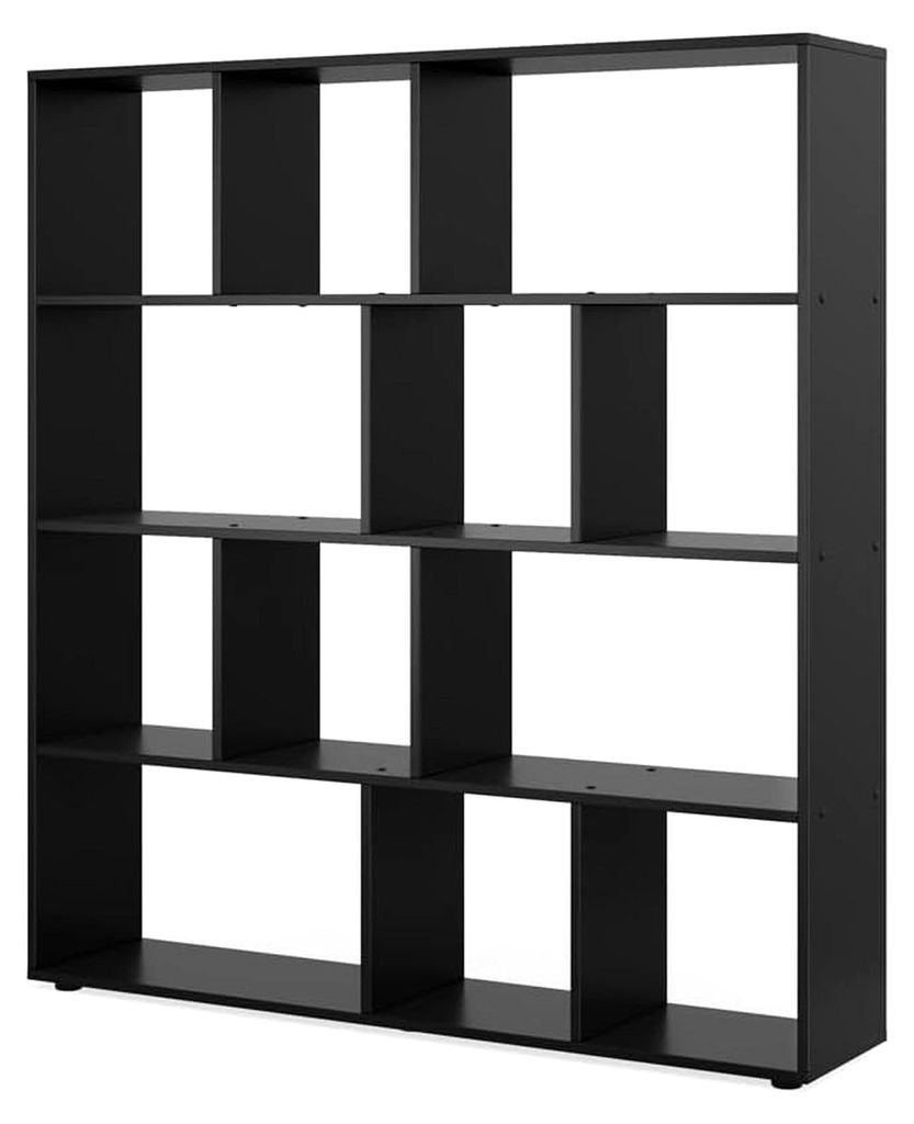 Raumteiler Pilar, Schwarz, 131,6 x 143 cm, für flexible Raumaufteilung und Aufbewahrung von Büchern