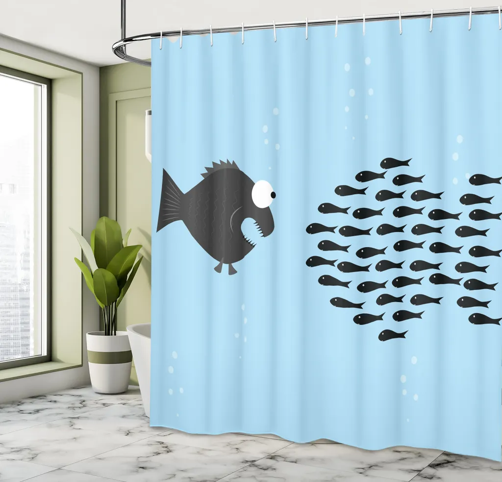 Rideau de douche imperméable motif petits poissons ensemble avec crochets