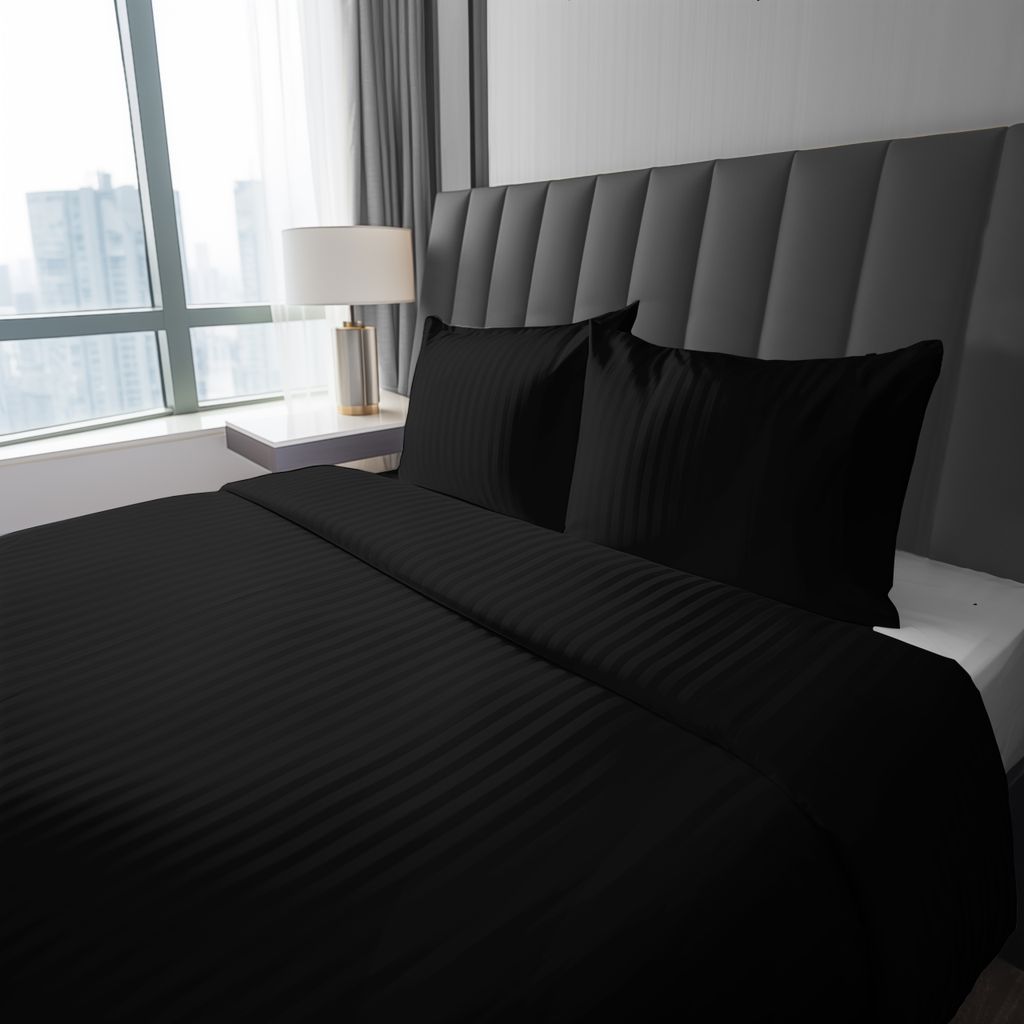 Deco4Home Satin-Bettwäsche | 220x200 cm | Baumwolle | Schwarz