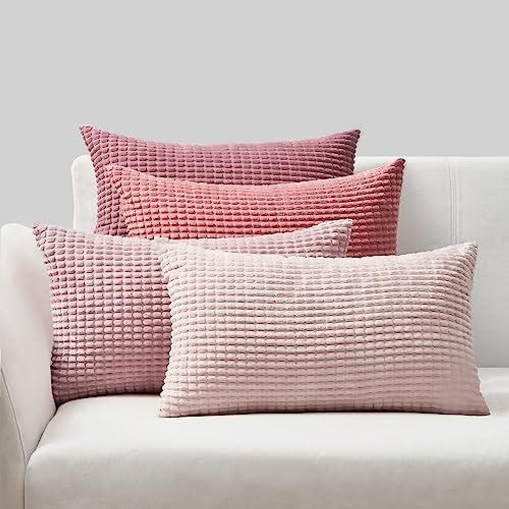 Kissenbezug 30x50 cm Rosa 4-teiliges Set Dekorativer Cord-Kissenbezug mit Struktur für Sofakissen, flauschig, Farbverlauf