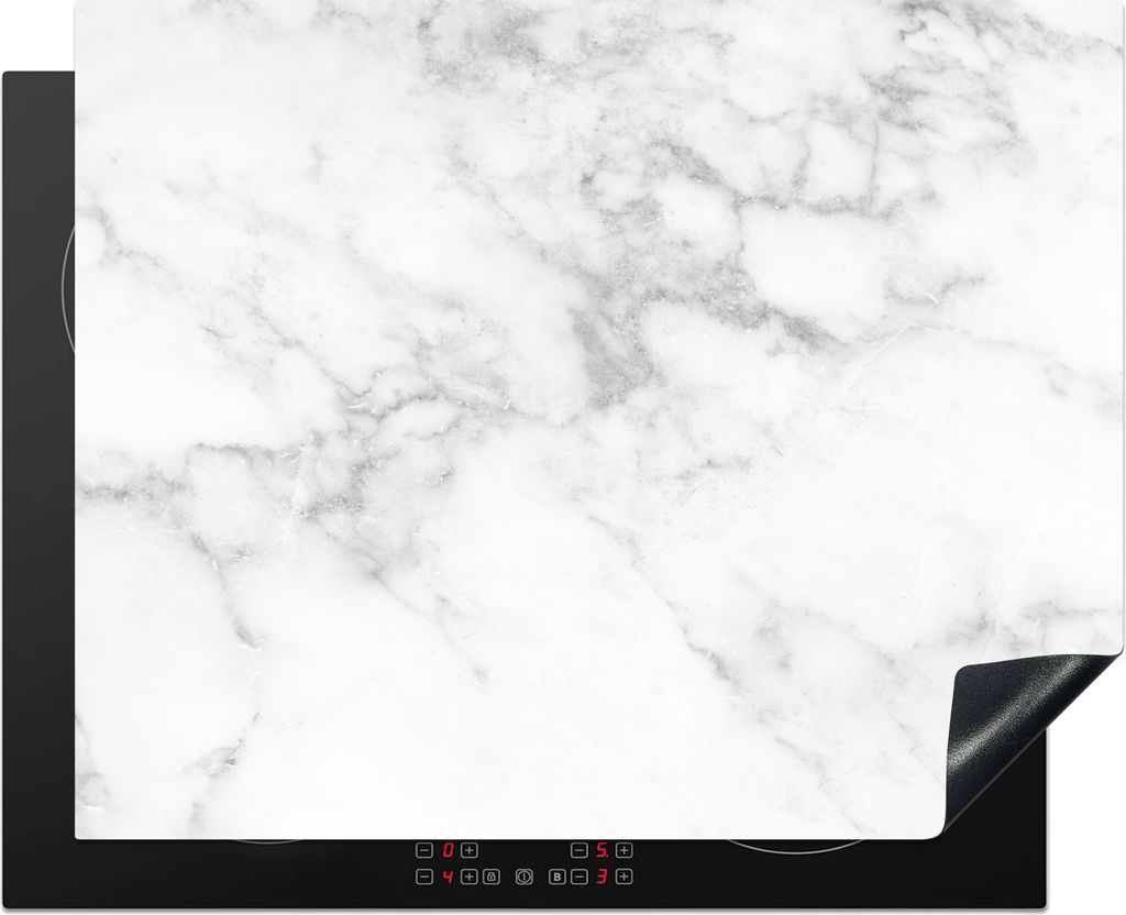 KitchenYeah Herdabdeckplatte Marmor - Weiß - Grau - Luxus - Marmoroptik - Stein , 65x52cm, Küche Deko, Glaskeramikfeld Herdabdeckung, Abdeckpla...
