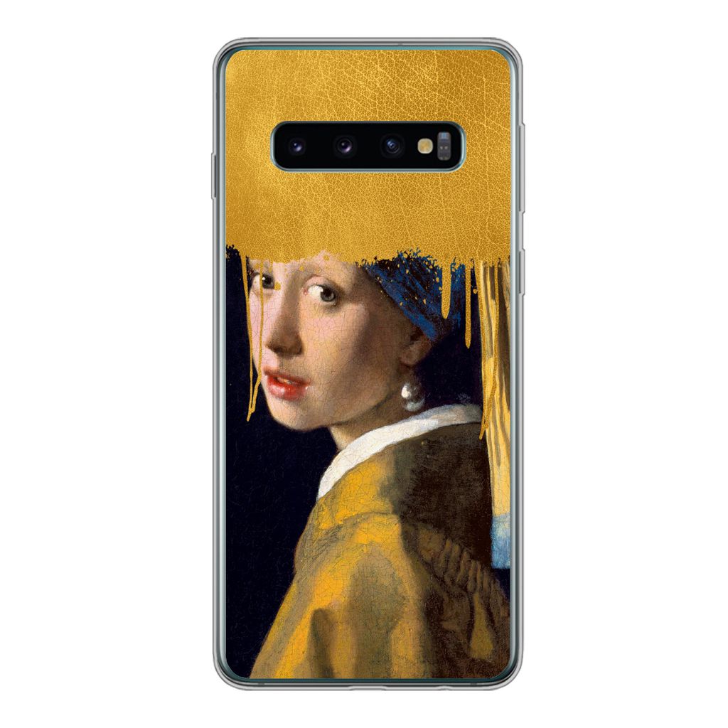 MuchoWow Handyhülle Schutzhülle Hülle für Samsung Galaxy S10 Mädchen mit einem Perlenohrring - Gold - Vermeer Silikon Softcase Handy Hülle ...