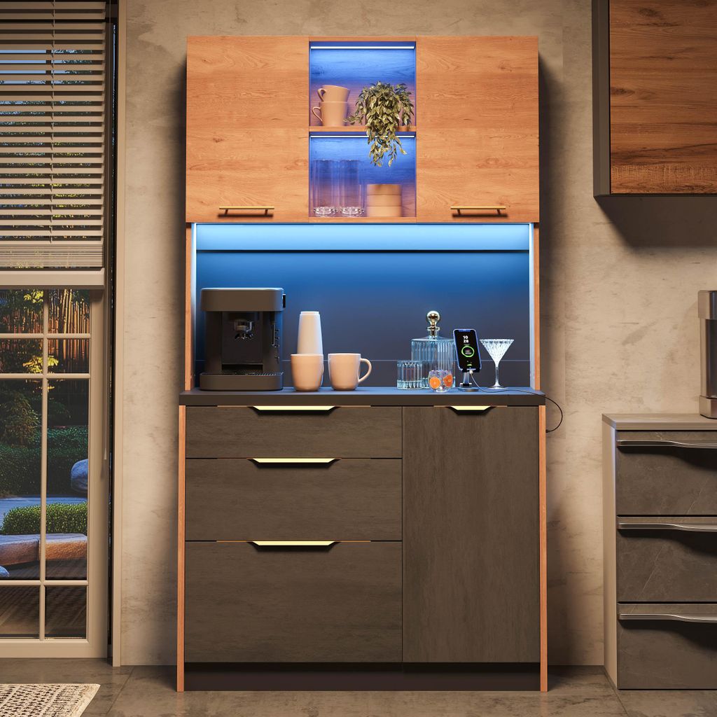 Küchenhochschrank 100x40x180 cm mit LED & Steckdose – Produktbild 