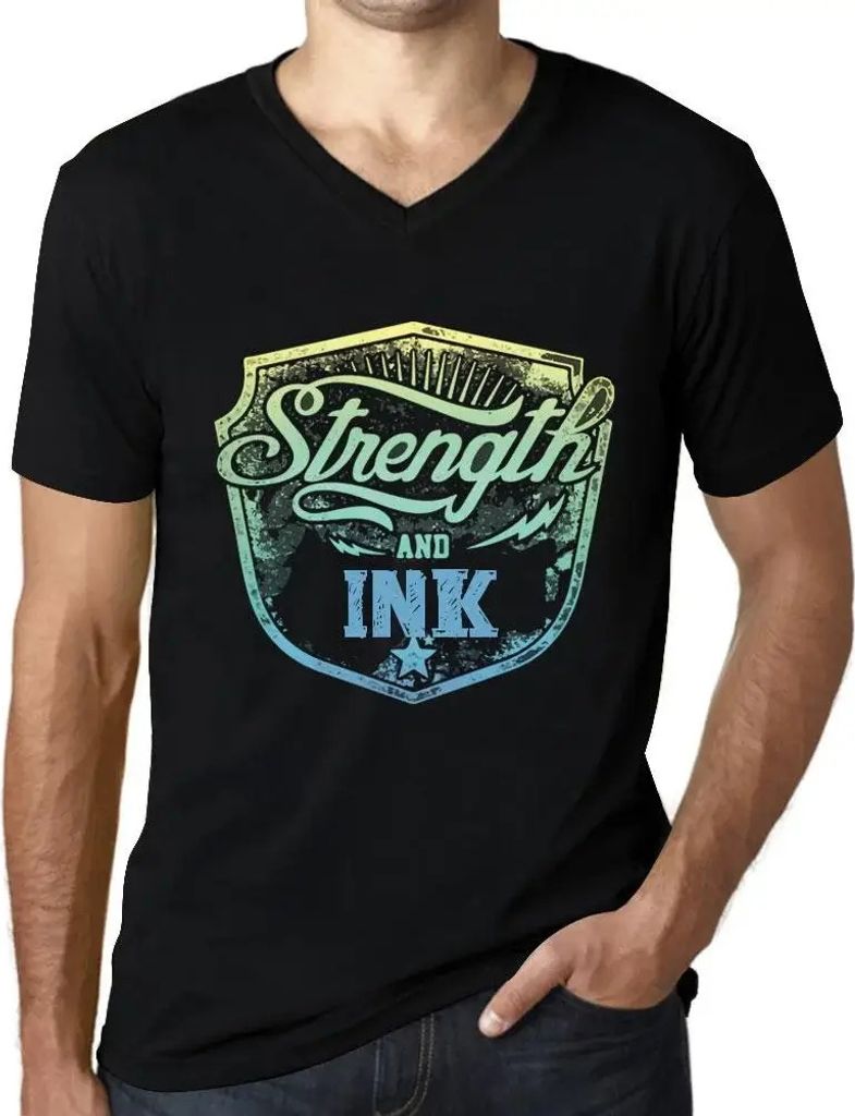 Herren Grafik T-Shirt V-Ausschnitt Stärke und Tinte – Strenght And Ink – Öko-Verantwortlich Vintage Jahrgang Kurzarm Lustige Druck Geburtstag...
