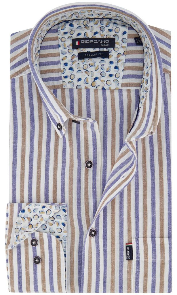 Hemd Giordano Regular Fit blau Leinen Streifen