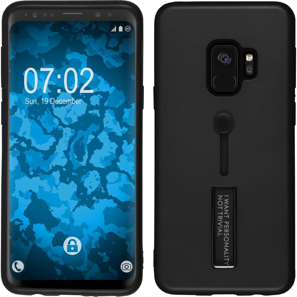PhoneNatic Case kompatibel mit Samsung Galaxy S9 - Hülle schwarz Slingholder Case Hard-case Cover