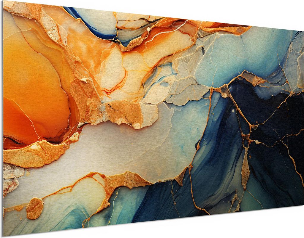 DEQORI Alu-Dibond Bild Gold 100x50 cm 'Mineralischer Tanz' Wandbild Metall dünn Design