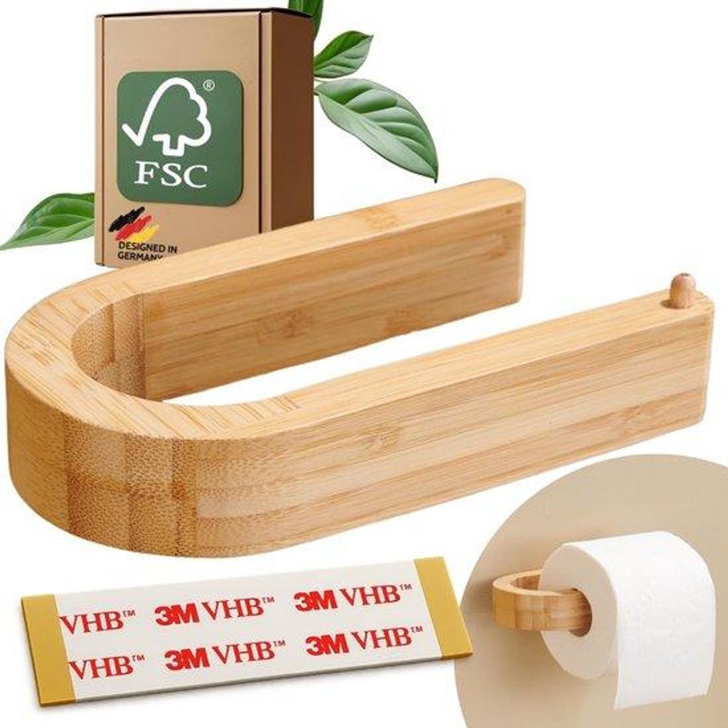Bamboo Toiletrolhalter | Holz Toilettenpapierhalter | Produktbild 