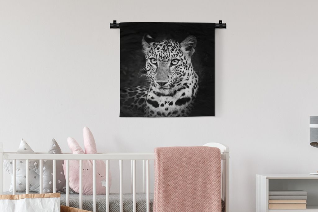 MuchoWow Wandteppich Wandbehang Panther - Schwarz - Weiß 60x60 cm Tapisserie Dekoration Wandtuch - Dekorationen - Wand Decke