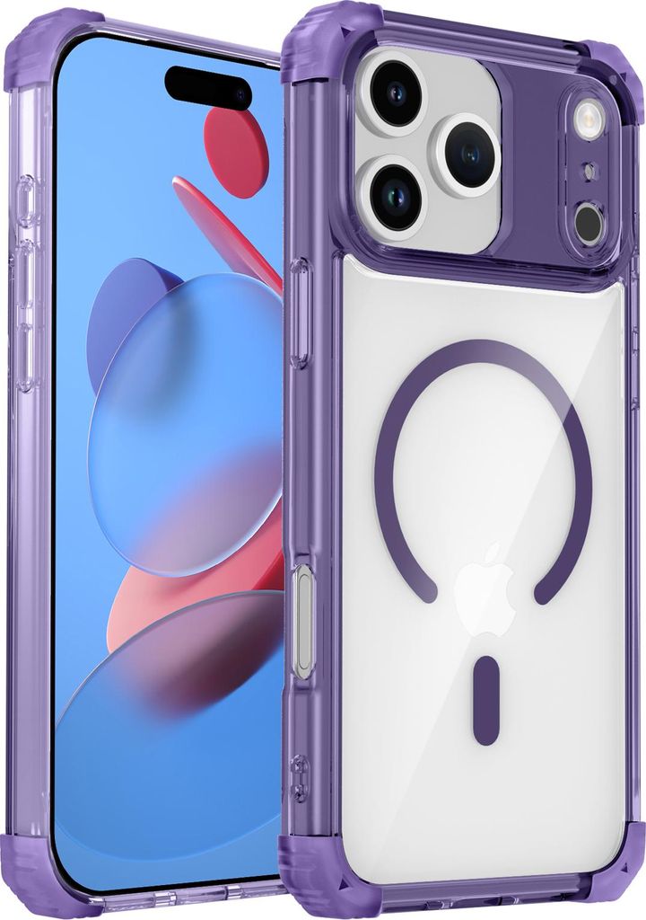 Magnetisch Hülle für iPhone 17 Pro Max Kompatibel mit Magsafe Stoßfest Militärschutz Transparente Handyhülle Lila