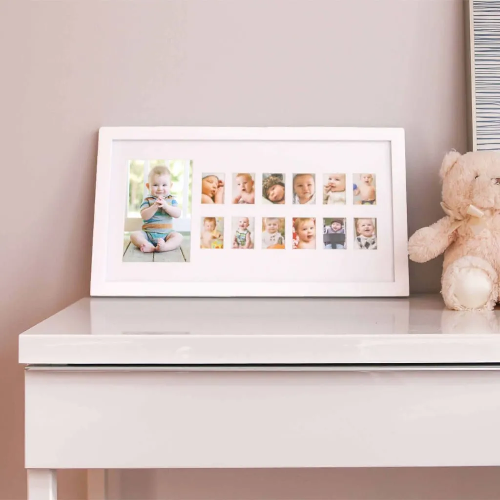 Cadre Photo Bébé Blanc Pearhead Multi-Emplacements Style Bois Moderne
