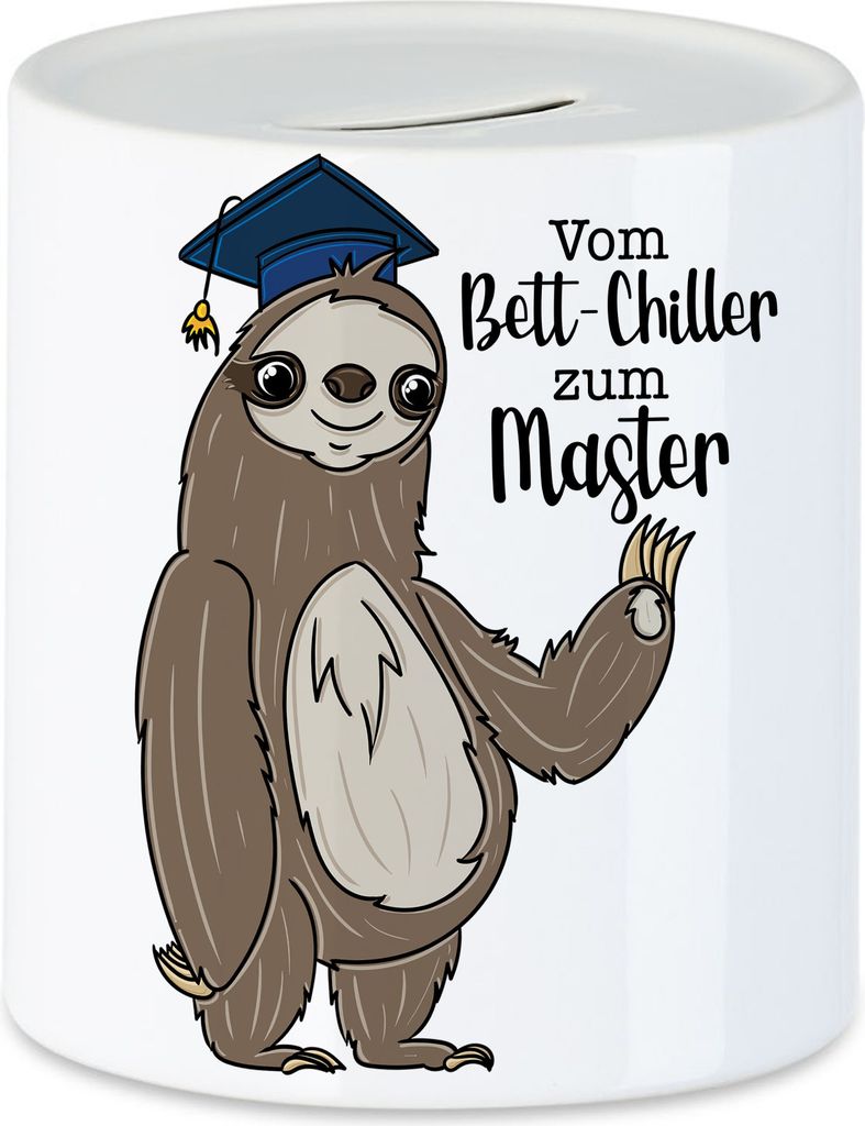 Vom Bett-Chiller zum Master Spardose Abschluss Geschenk Absolvent Absolventin Faultier Uni Hochschule