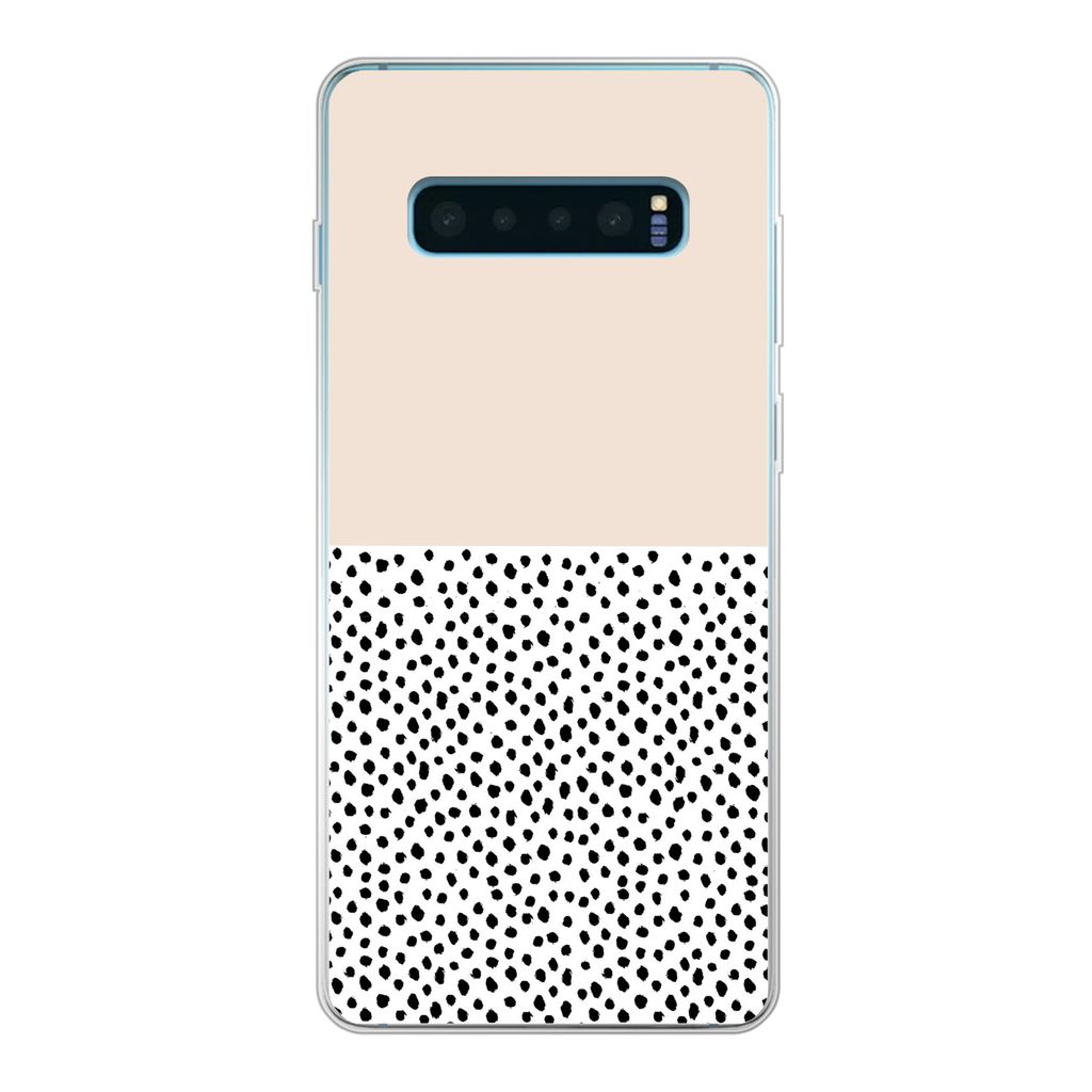 MuchoWow Handyhülle Schutzhülle Hülle für Samsung Galaxy S10 Plus Polka dots - Weiß - Schwarz Silikon Softcase Handy Hülle - Schutzhülle